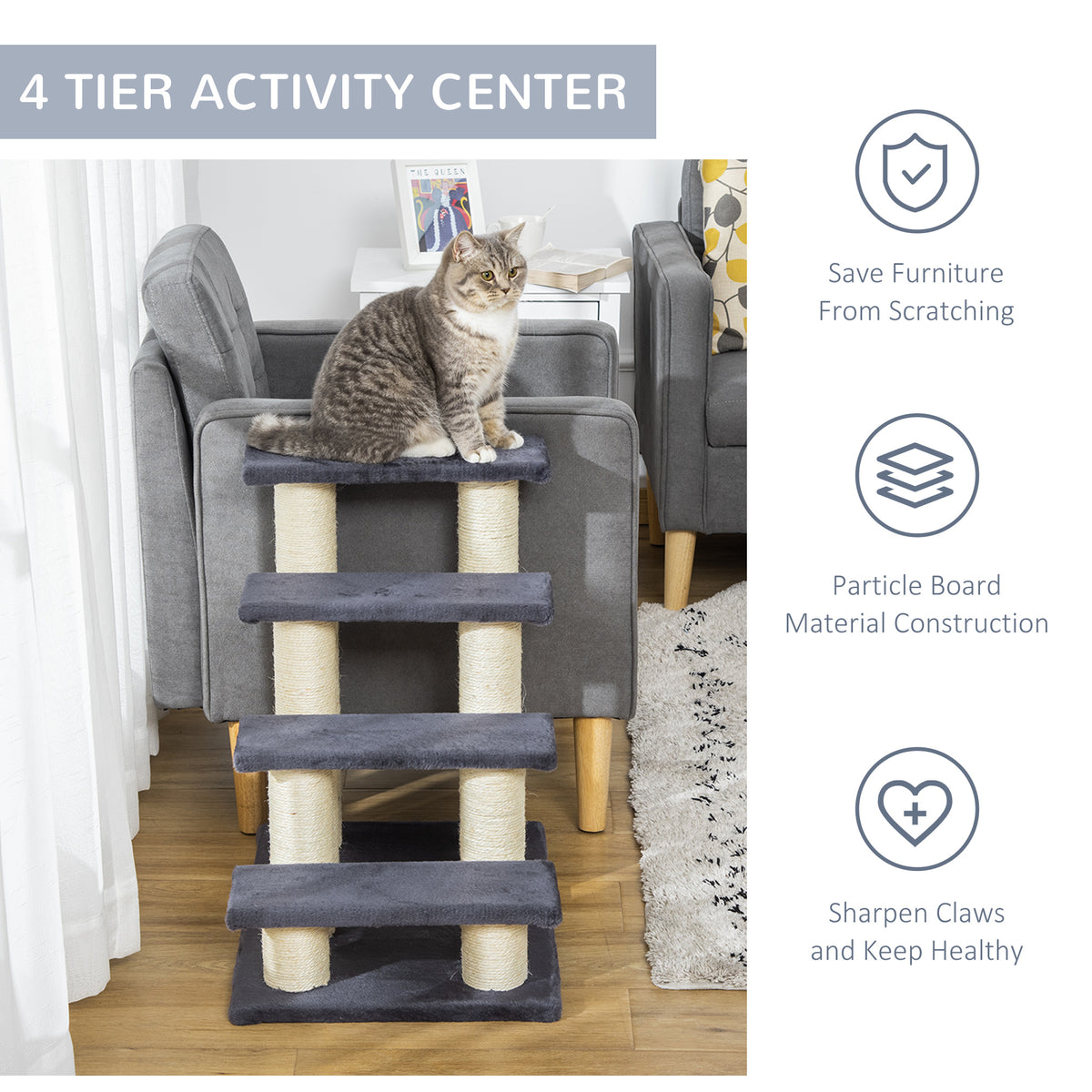Four-step pet stairs with scratching post – image 2