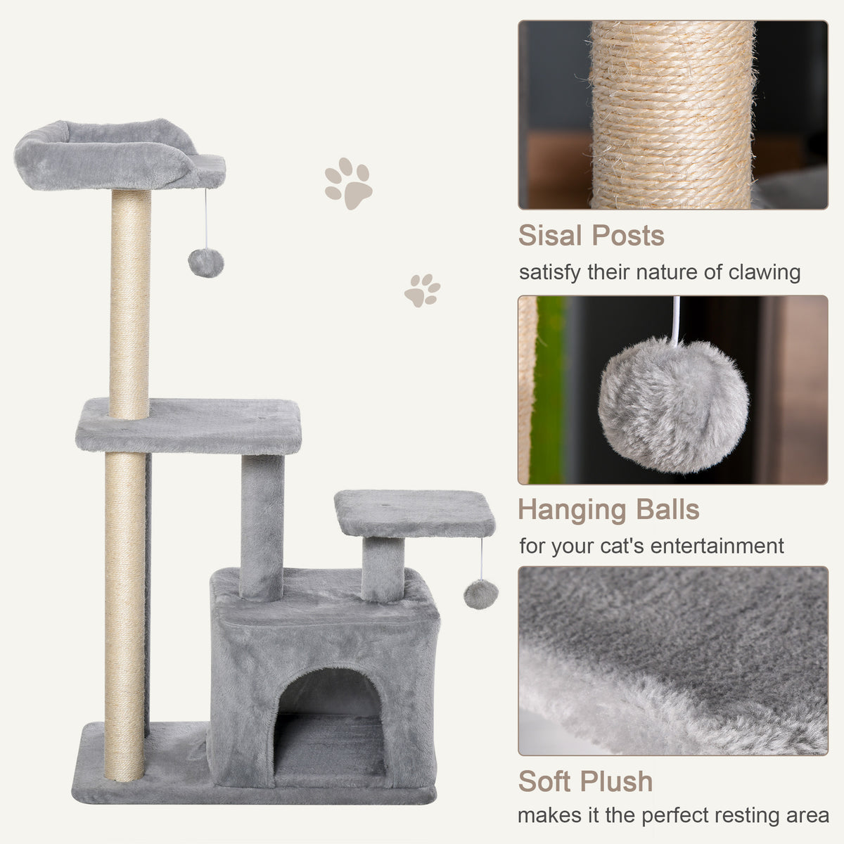 Light grey 114cm cat tree – image 4