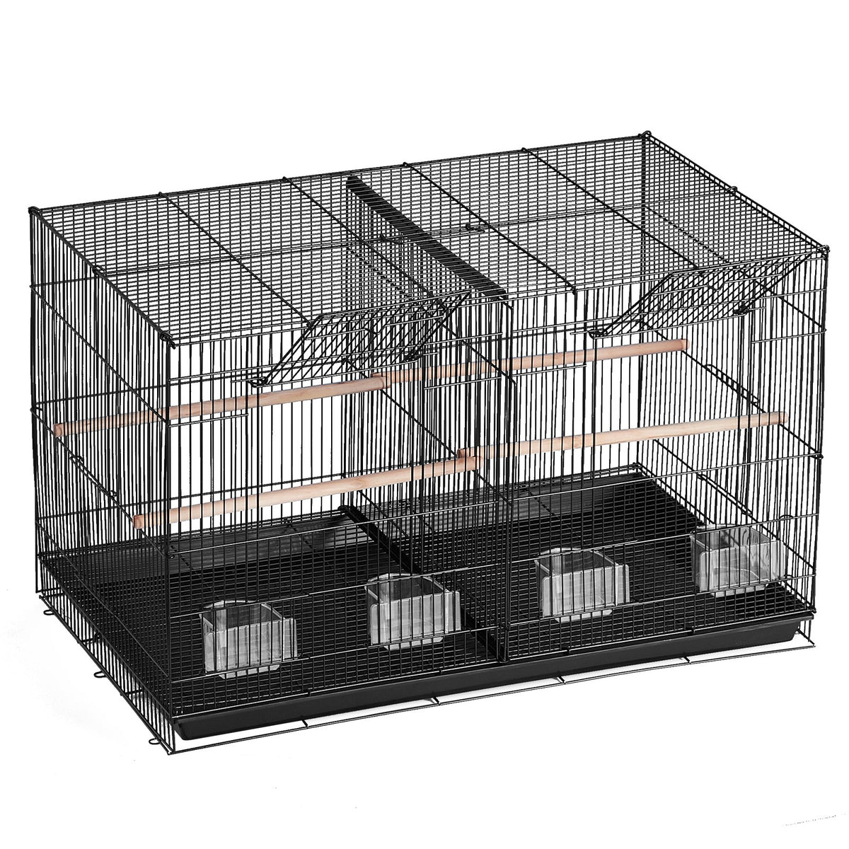 Metal Bird Cage with Divider, Perches & Feeding Cups – 18in