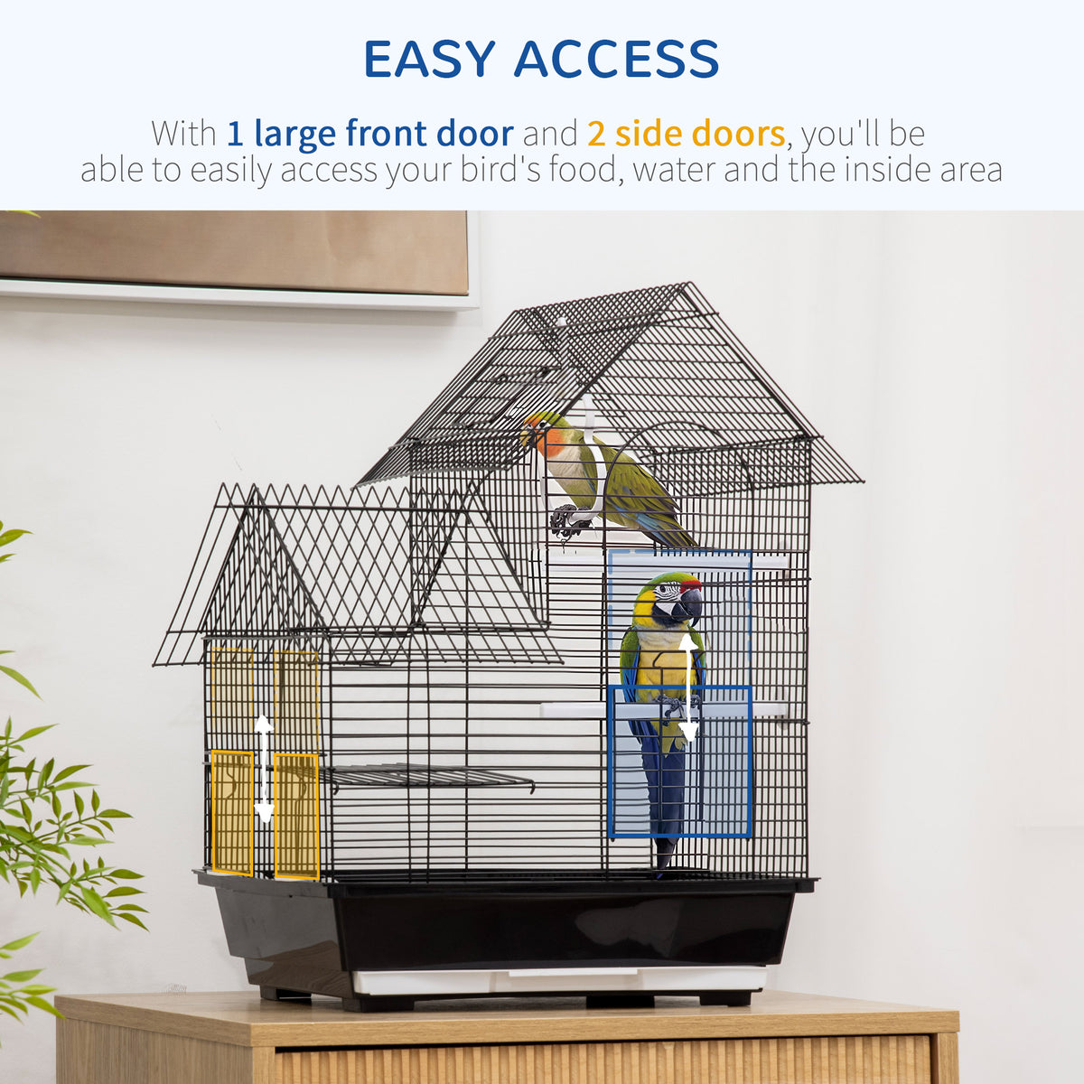 PawHut Small Bird Cage with Swing & Two Perches – Black, 47cm – Style: A
