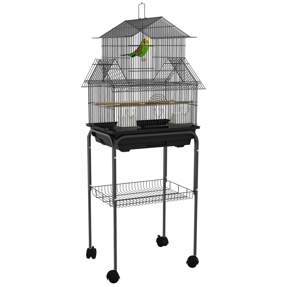 Metal Bird Cage with Swing, Perch & Tray – 43.5 × 33 × 121cm
