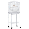 Wheeled Bird Cage with Stand, Tray & Storage Shelf – White