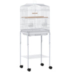 Wheeled Bird Cage with Stand, Tray & Storage Shelf – White