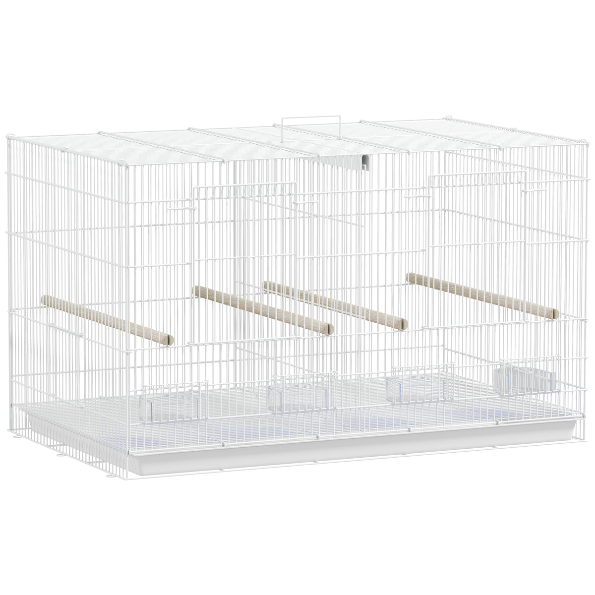 Bird Cage with Divider, Perches & Feeders – White, 76cm