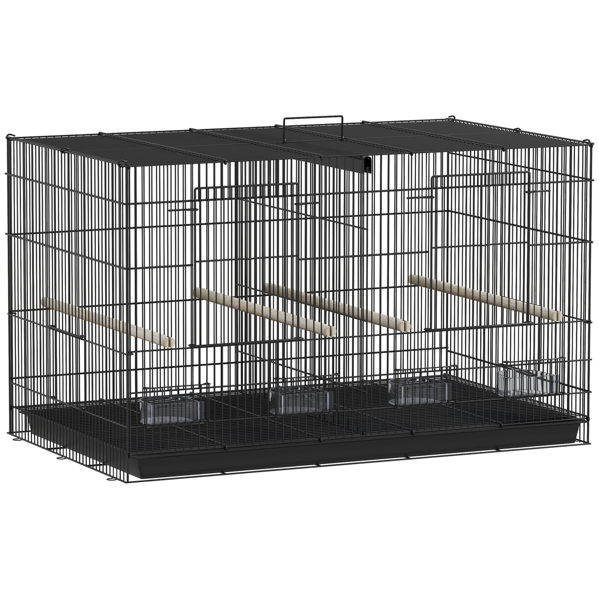 Bird Cage with Divider, Four Perches, Tray & Four Feeders – Black, 76 × 46 × 46cm