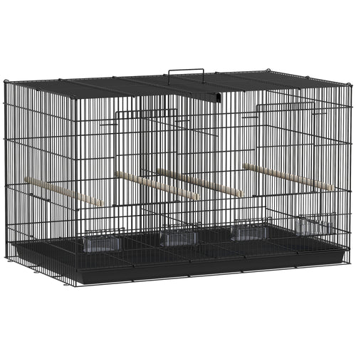 Bird Cage with Divider, Four Perches, Tray & Four Feeders – Black, 76 × 46 × 46cm