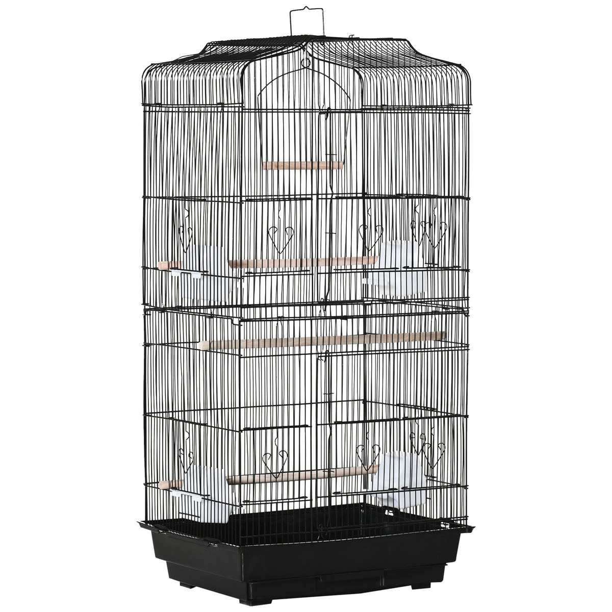Metal Bird Cage with Stand, Perches & Swing – Black