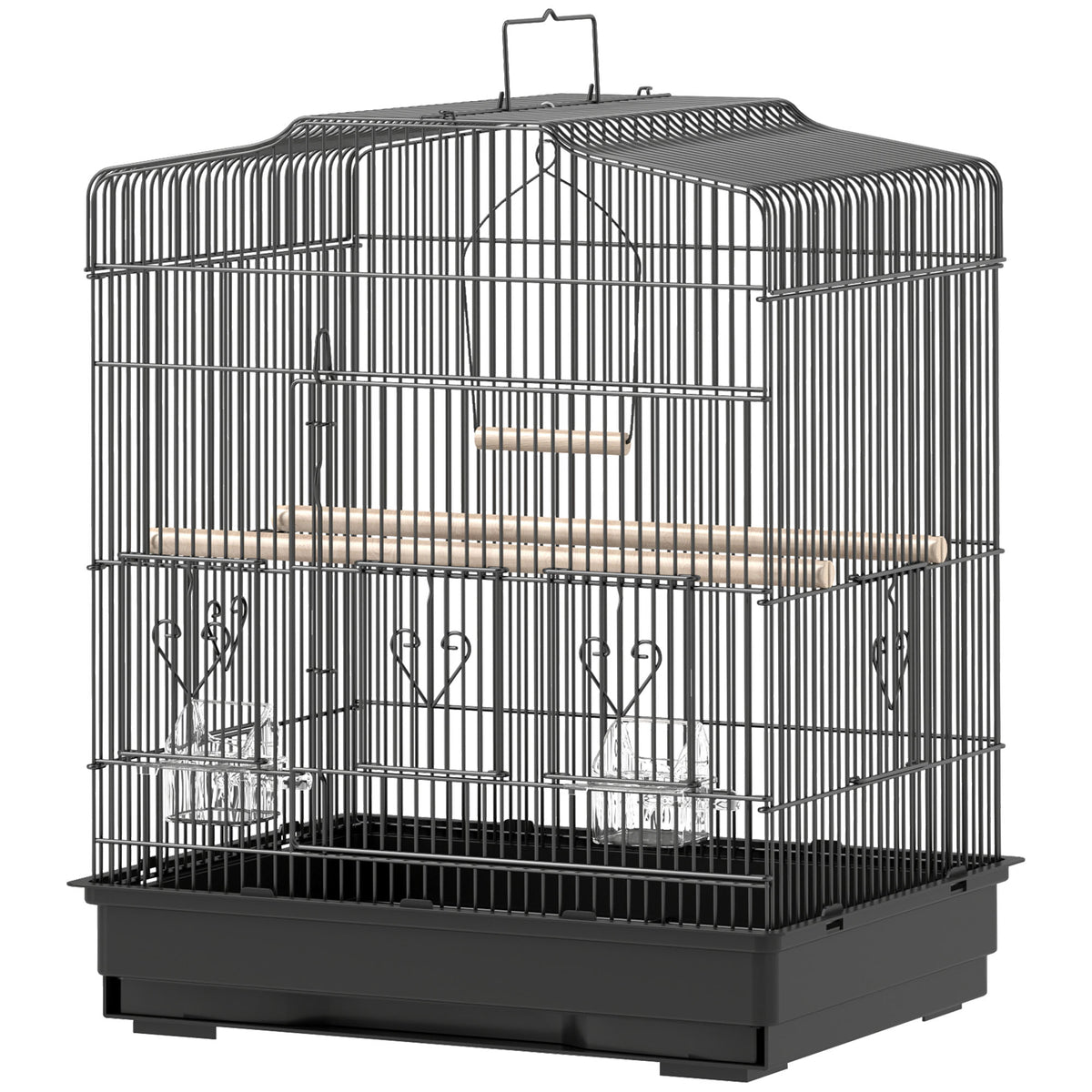 Large Metal Bird Cage with Perches, Bowls & Swing – Black