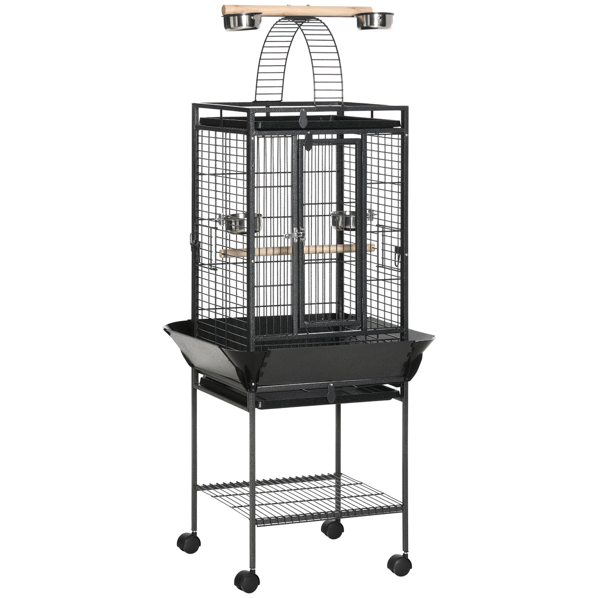 Bird Cage with Open Play Top, Wheels & Storage Shelf – Dark Grey, 156cm