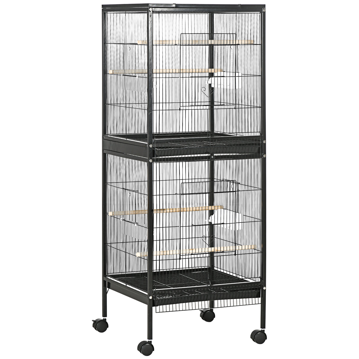 Wheeled Bird Aviary with Removable Trays – Black