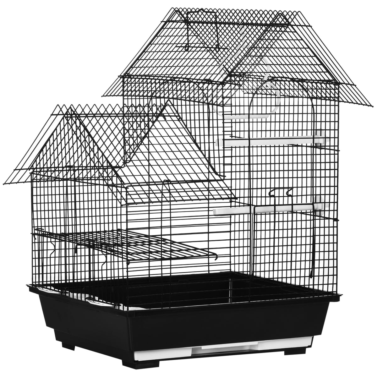 Metal Bird Cage with Feed Containers, Swing & Tray – 39 × 33 × 47cm