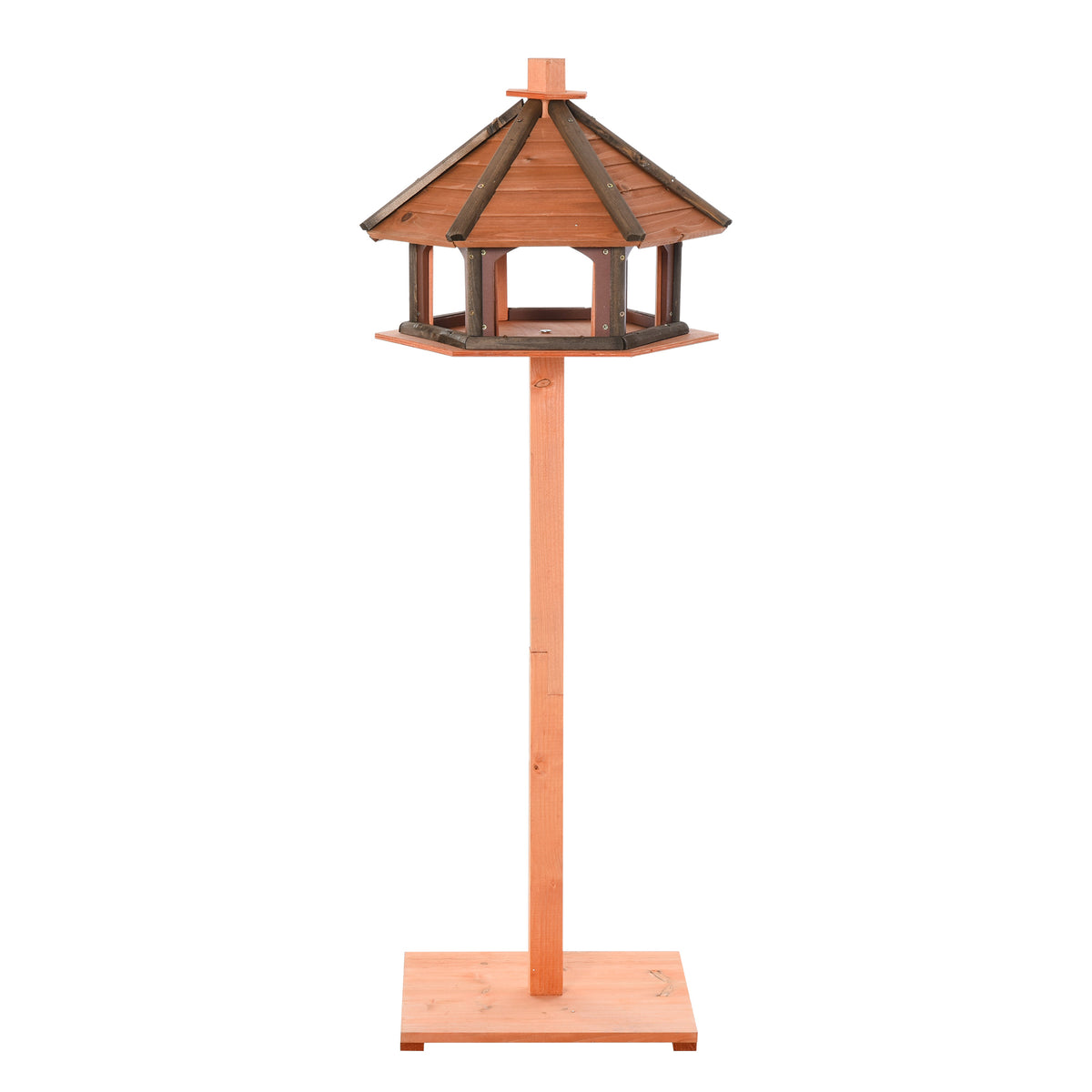 Wooden Bird Feeding Table with Roof – Brown, 130cm