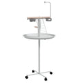 Wheeled Bird Perch Stand with Stainless Steel Feeding Bowls & Tray – White