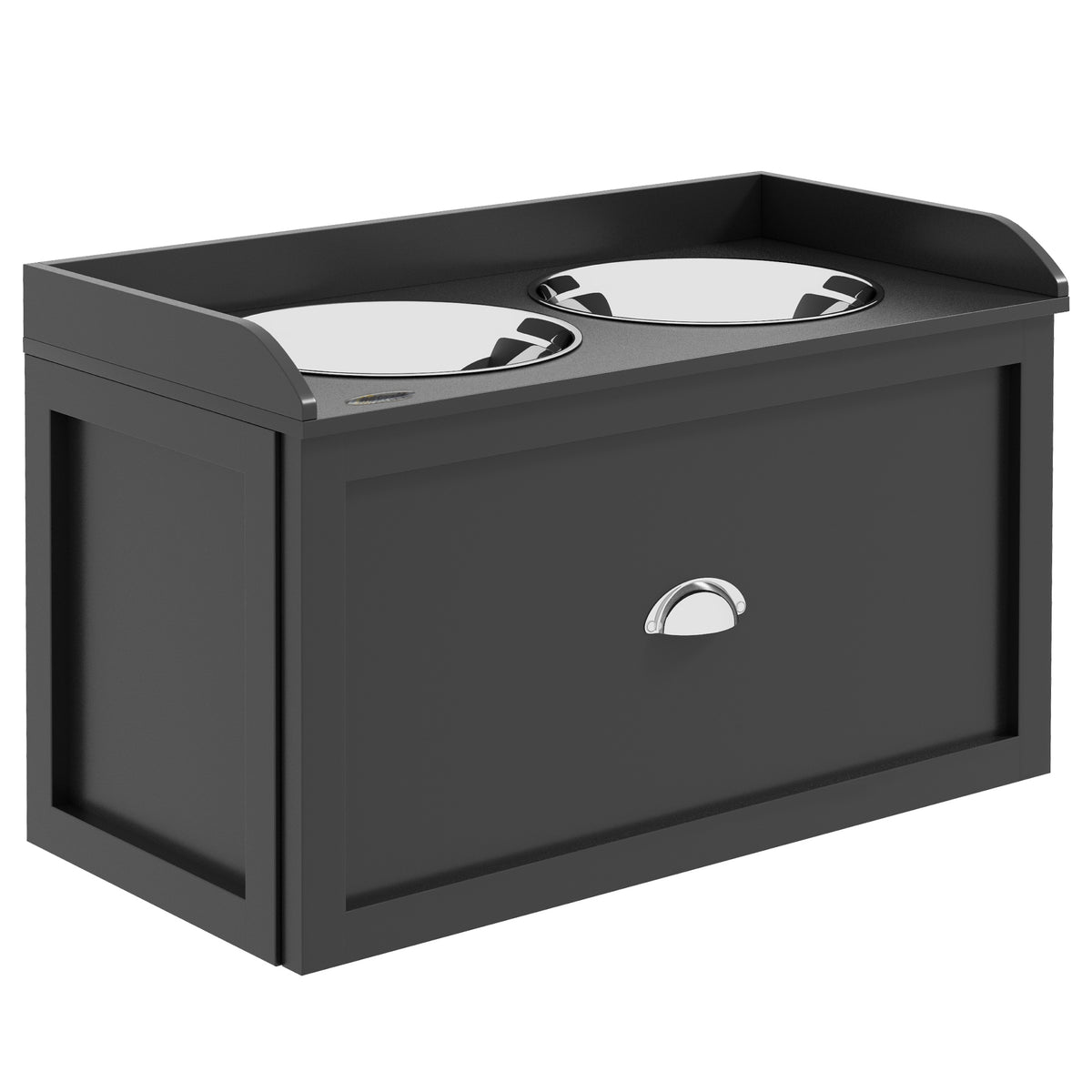 Raised Dog Feeding Station with Two Stainless Steel Bowls & 21L Storage – Black