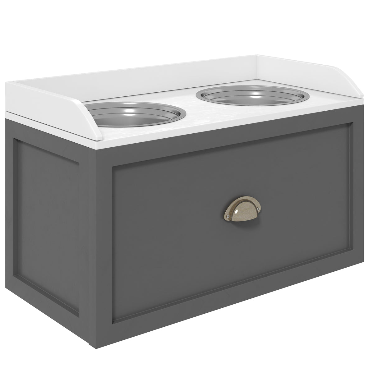 Raised Dog Feeding Station with Two Stainless Steel Bowls & 21L Storage – Grey