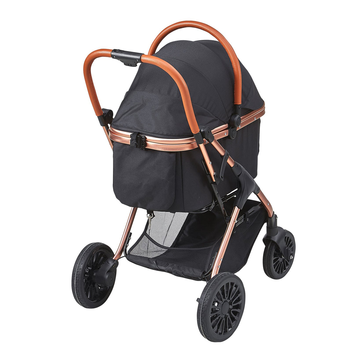 Four-Wheel Dog Stroller with Detachable Carrier – Black