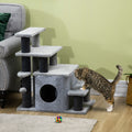 Adjustable Cat Steps with House & Hanging Toy Ball – Grey