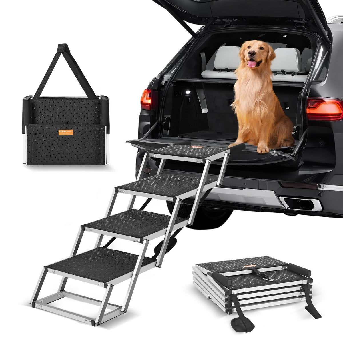 Folding Aluminium Dog Car Steps – 4 Steps