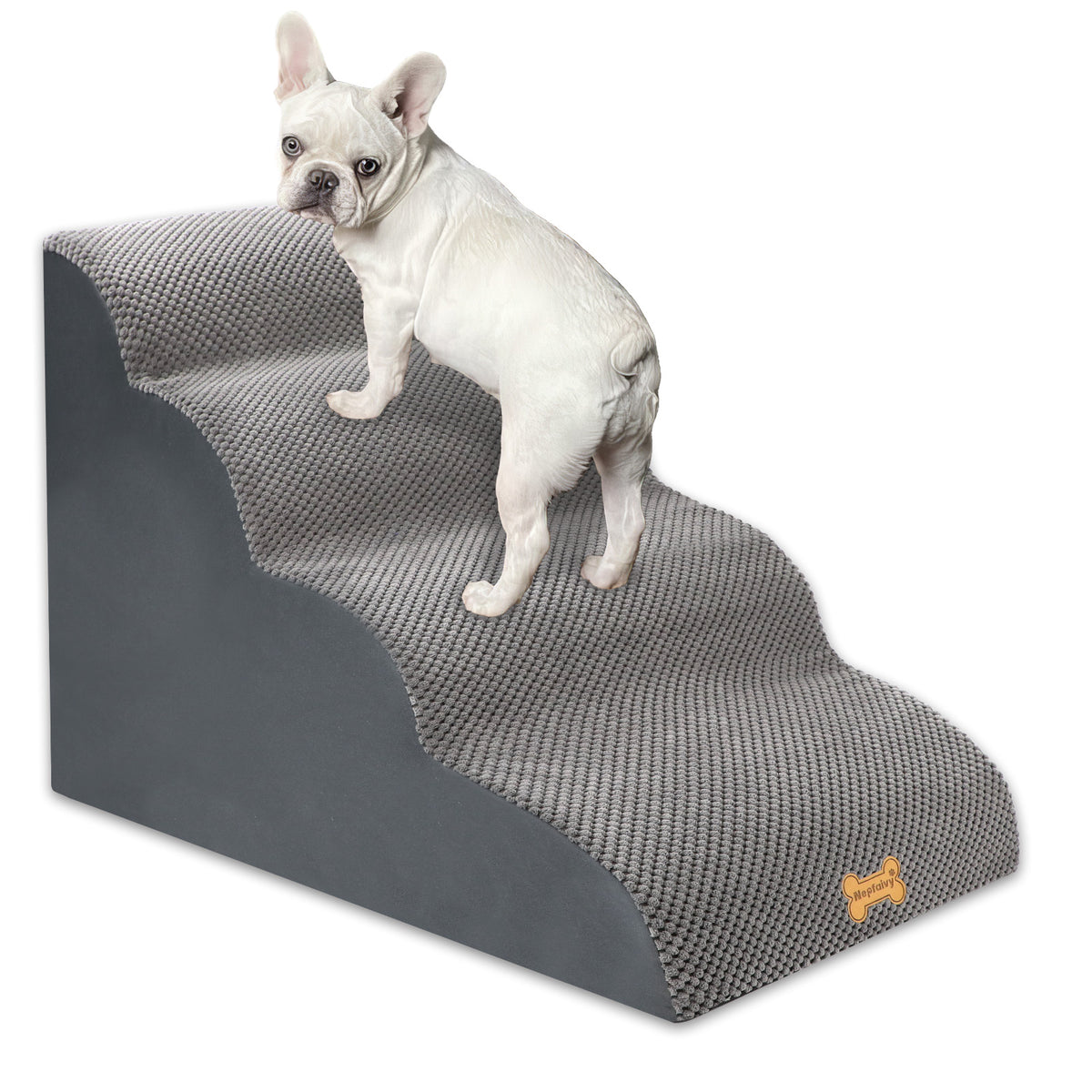 Nepfaivy Foam Pet Stairs with Removable Corduroy Cover – Configuration: 4stepsGrey