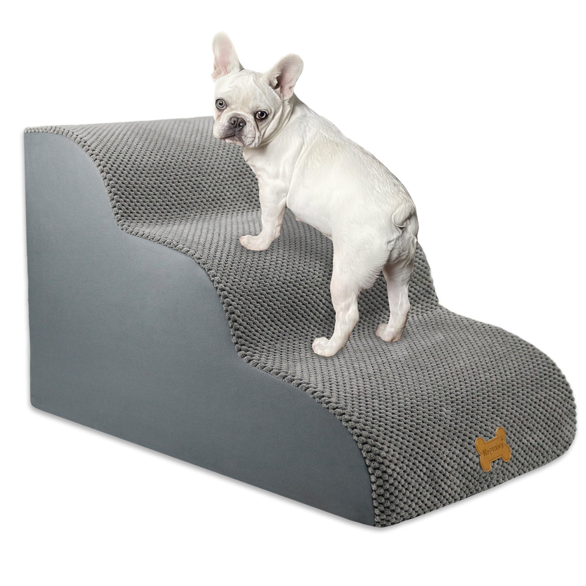 Nepfaivy Foam Pet Stairs with Removable Corduroy Cover – Configuration: 3stepsGrey