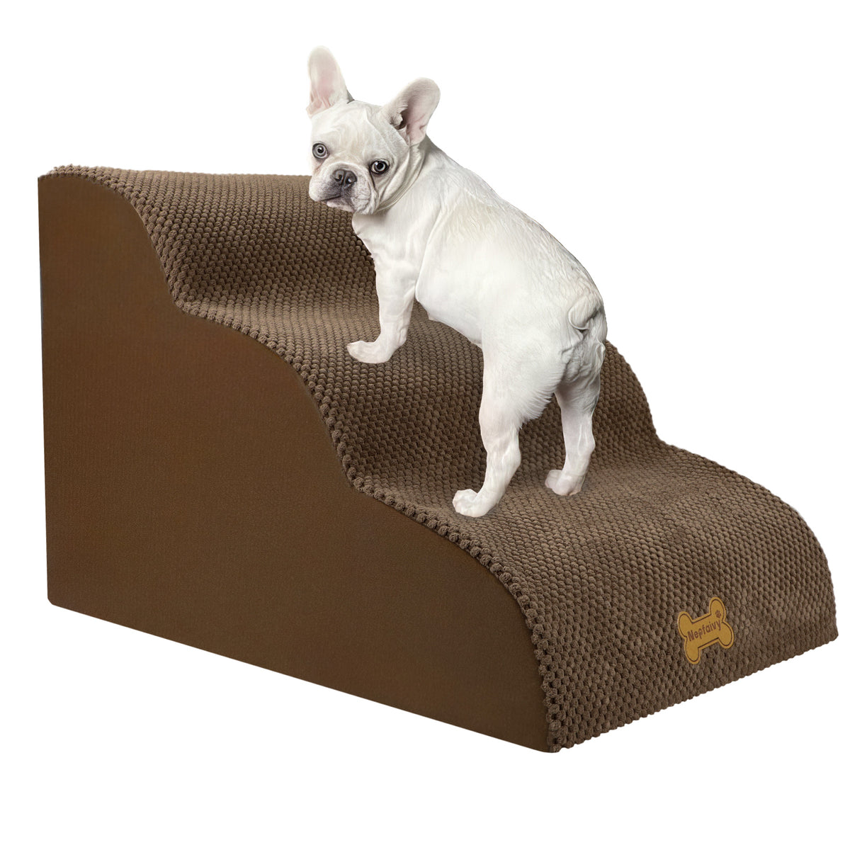 Nepfaivy Foam Pet Stairs with Removable Corduroy Cover – Configuration: 3stepsBrown