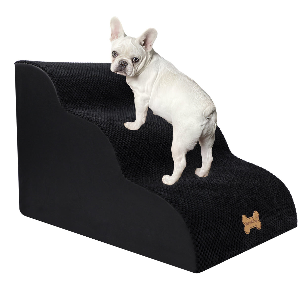 Nepfaivy Foam Pet Stairs with Removable Corduroy Cover – Configuration: 3stepsBlack