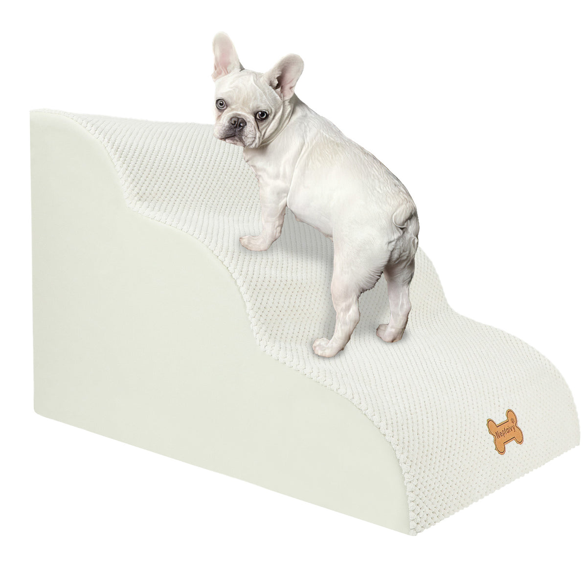 Nepfaivy Foam Pet Stairs with Removable Corduroy Cover – Configuration: 3stepsBeige