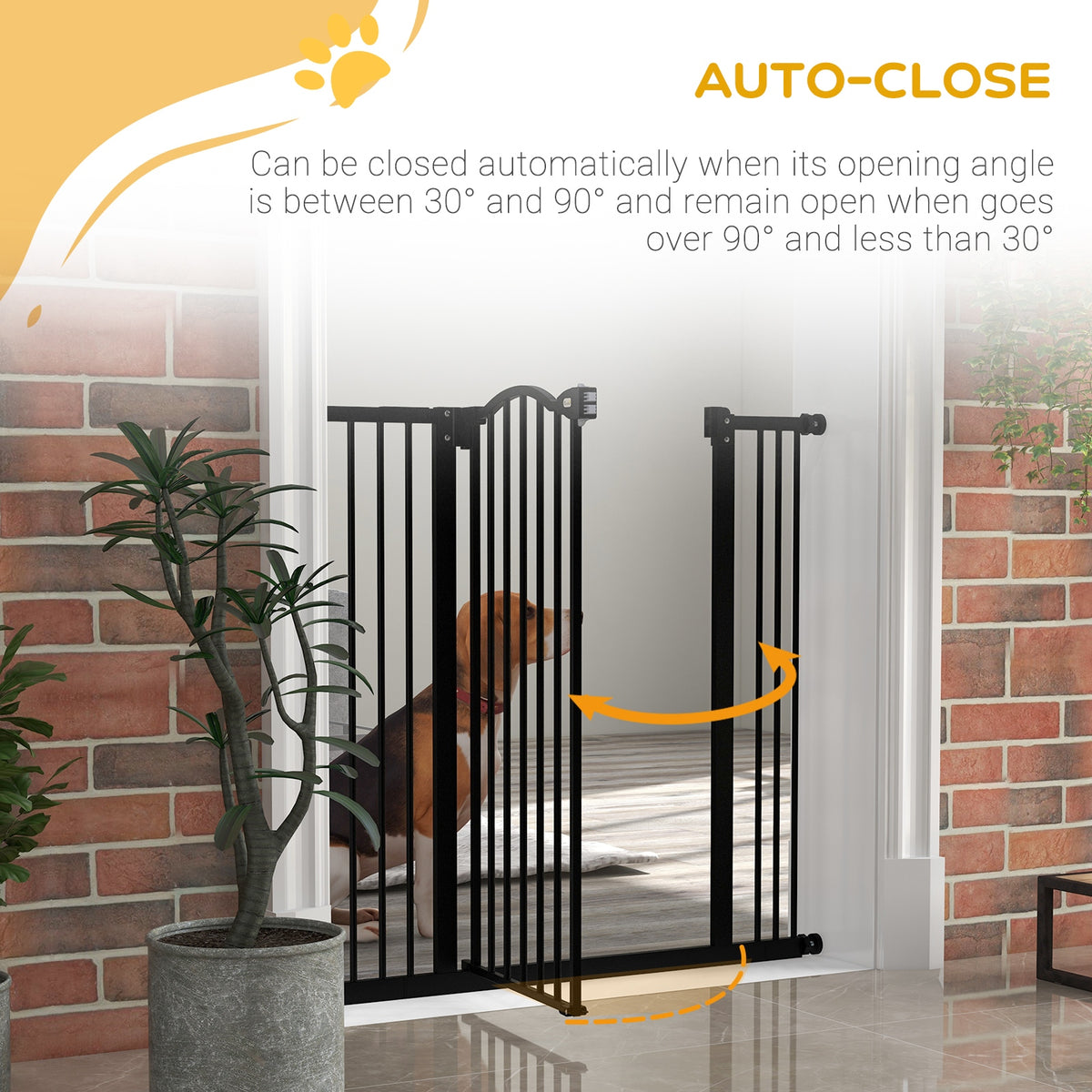 Pressure-Fit Auto-Close Dog Gate – Black, 74–100cm