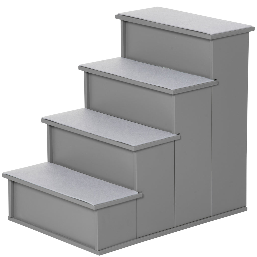 Four-Step Wooden Pet Stairs with Non-Slip Carpet – Grey, 40 × 59 × 54.2cm