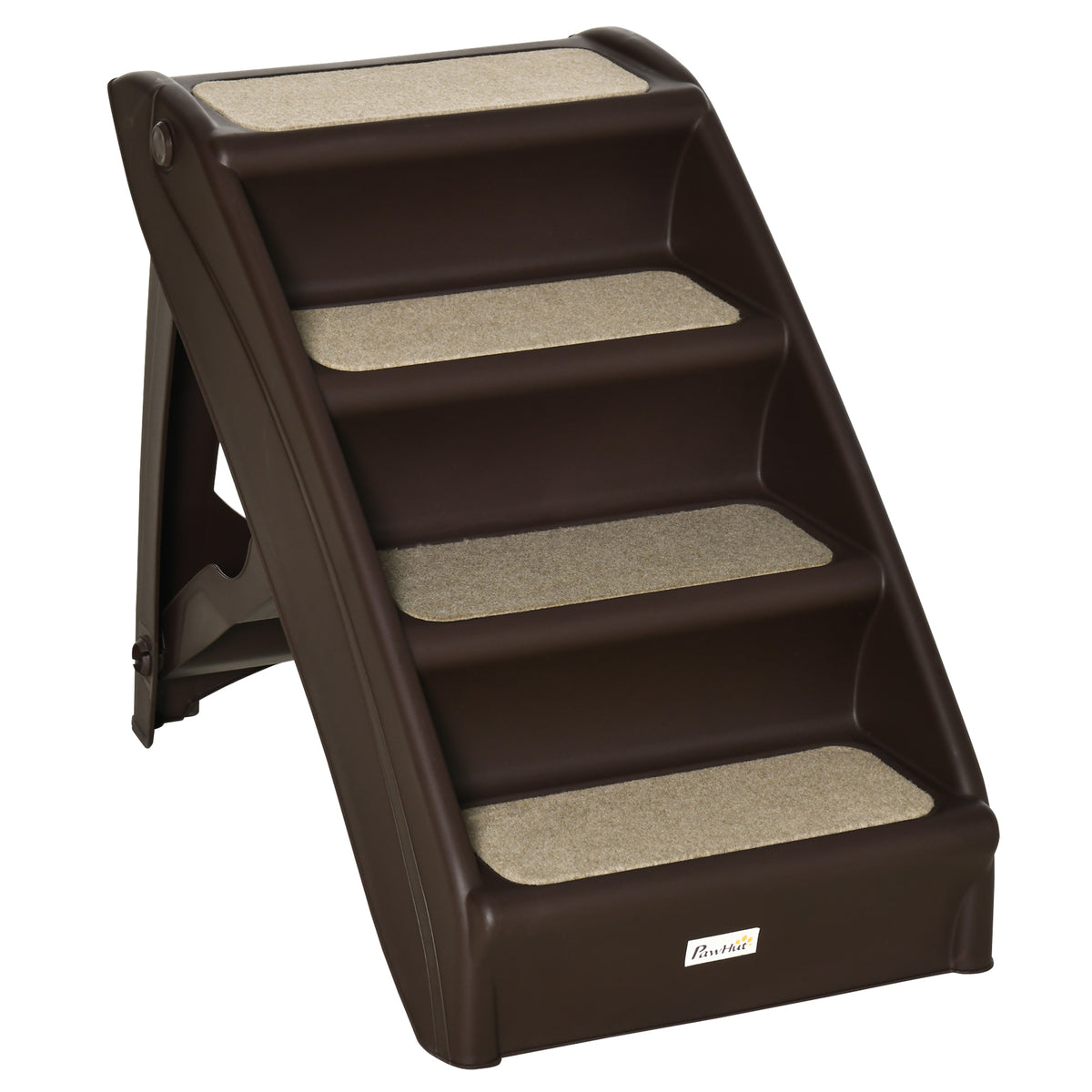 Folding Four-Step Pet Stairs with Non-Slip Mats – Brown, 62 × 38 × 49.5cm