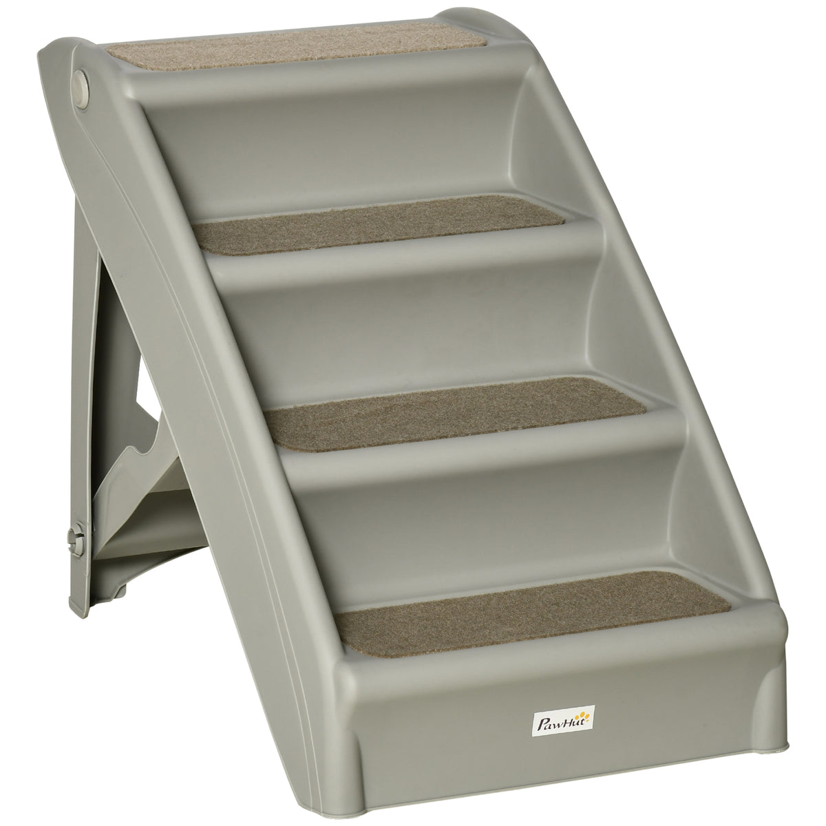 Folding Four-Step Pet Stairs with Non-Slip Mats – Grey
