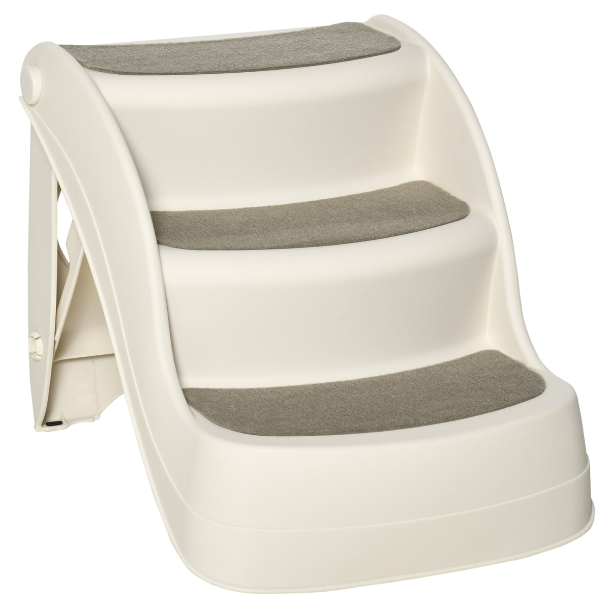 Folding Three-Step Dog Stairs with Non-Slip Mats – Cream White, 49 × 38 × 38cm