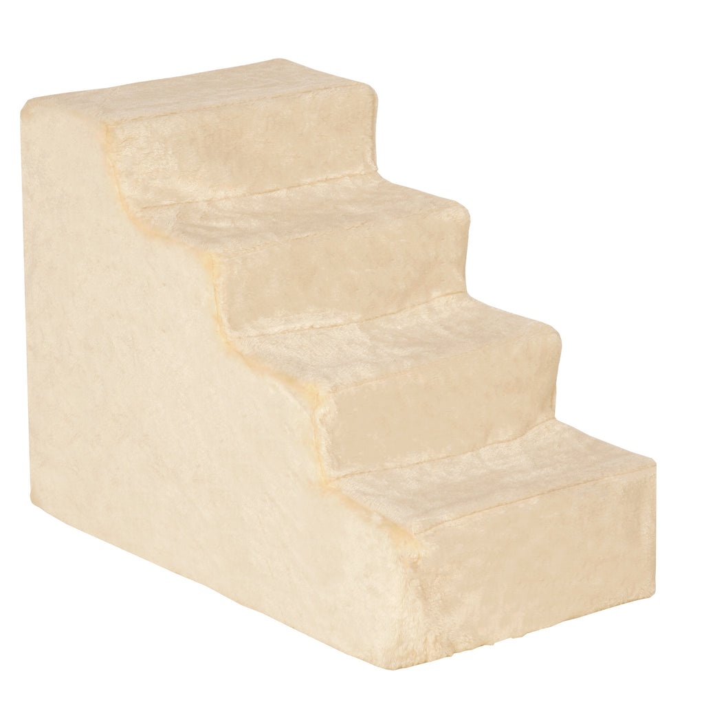 Four-Step Pet Stairs with Washable Plush Cover – Beige