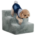 Three-Step Pet Stairs with Washable Plush Cover – Light Grey