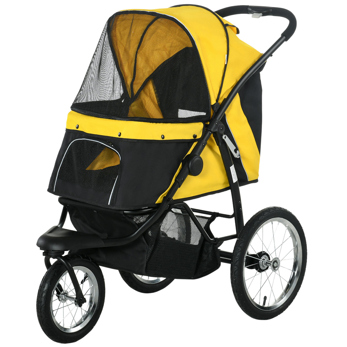 Folding Three-Wheel Pet Stroller with Sunshade – Yellow