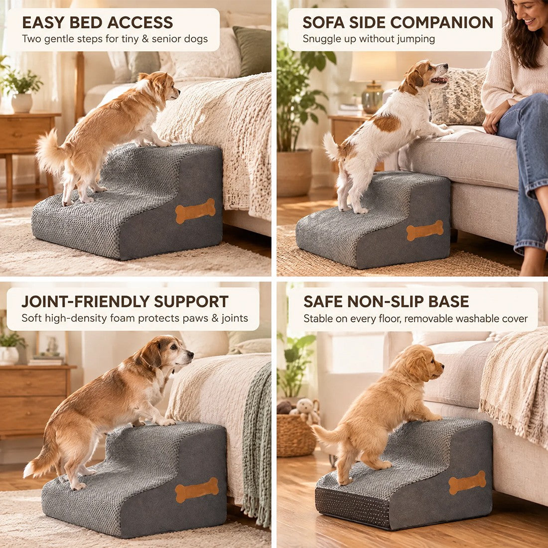 Two-Step Foam Pet Stairs with Removable Cover – Model: VJO0446