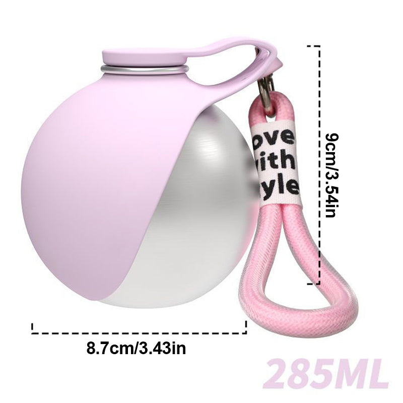Stainless Steel Pet Water Bottle with Folding Silicone Bowl – 285ml – Colour: Pink