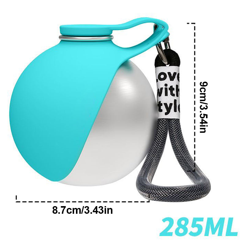 Stainless Steel Pet Water Bottle with Folding Silicone Bowl – 285ml – Colour: Blue