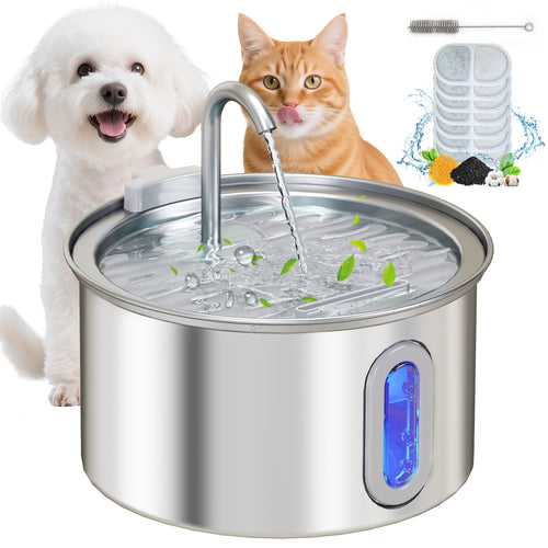 2.5L Stainless Steel Cat Water Fountain with 7 Filters