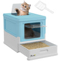 PawHut Hooded Cat Litter Box with Scoop – Light Blue – Style: A