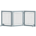 PawHut Folding Three-Panel Pet Gate with Support Feet – Grey – Style: A