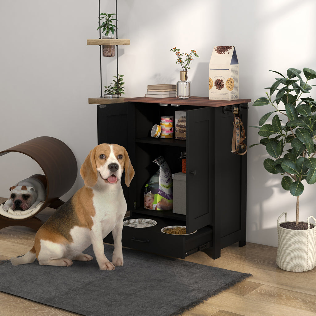 Raised Dog Feeding Station with Hooks – Black