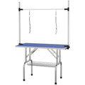 Adjustable Dog & Cat Grooming Table with Two Loops & Storage Basket – Blue, 42in