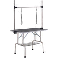 Adjustable Dog & Cat Grooming Table with Two Loops & Storage Basket – Black, 42in