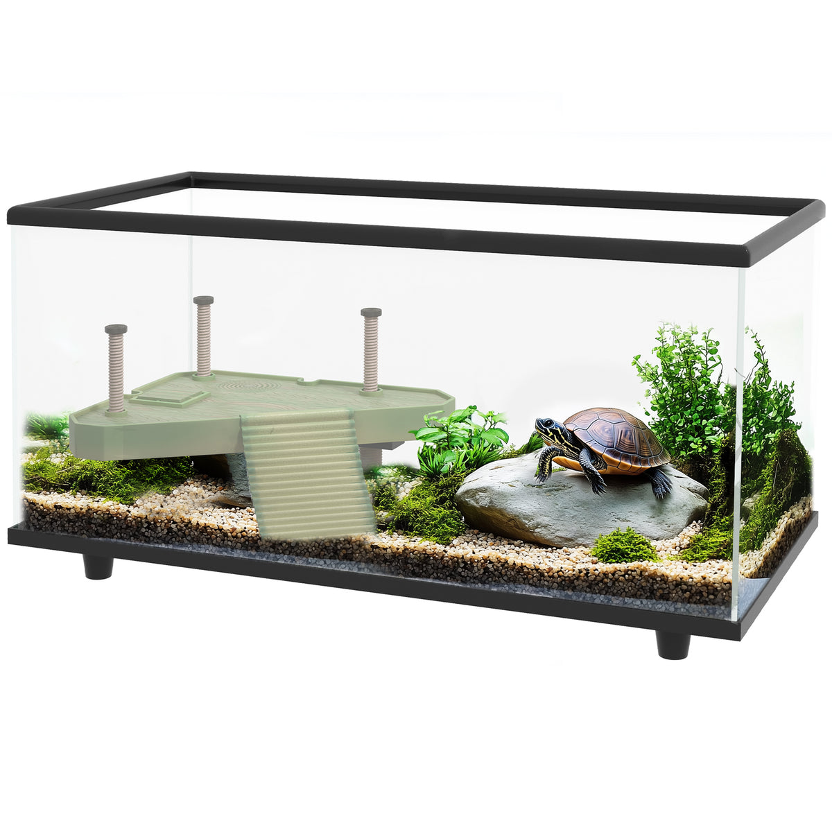Glass Turtle Tank with Basking Platform & Thermometer – 50L