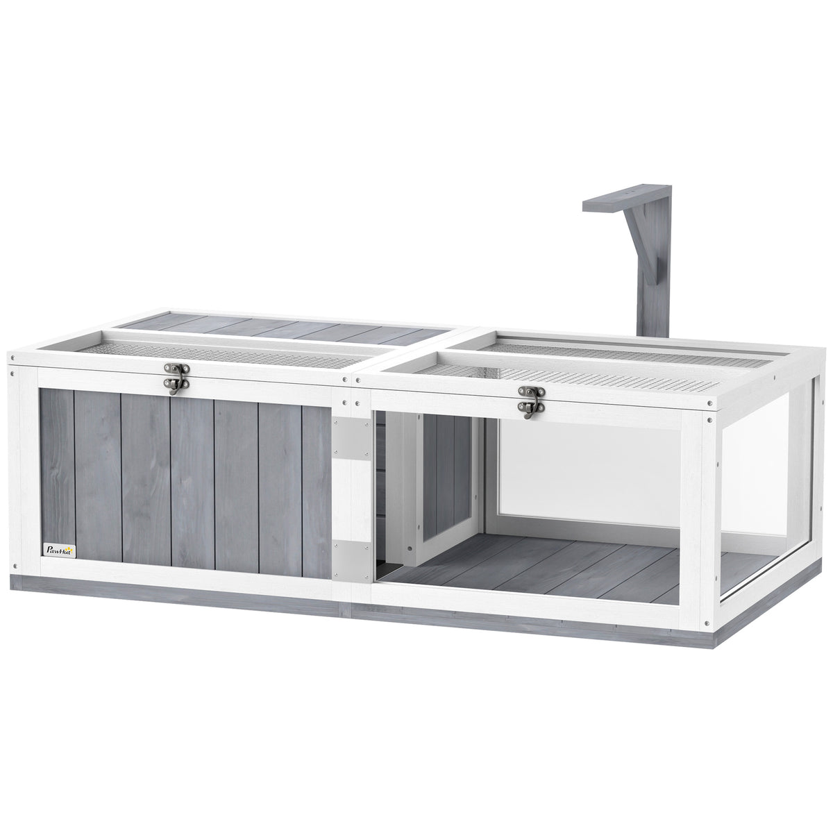 Wooden Tortoise House with Lamp Holder, Clear Windows & Tray – Light Grey