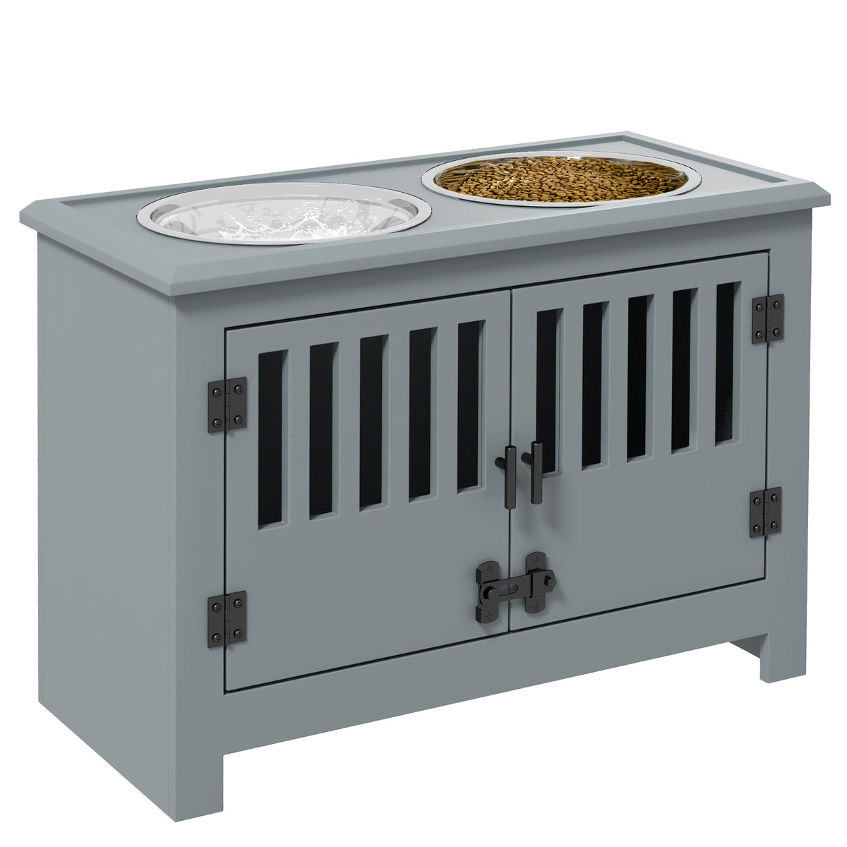 Raised Dog Bowls with Storage Cabinet – Grey