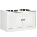 Raised Pet Feeder with Two Bowls & Storage – White