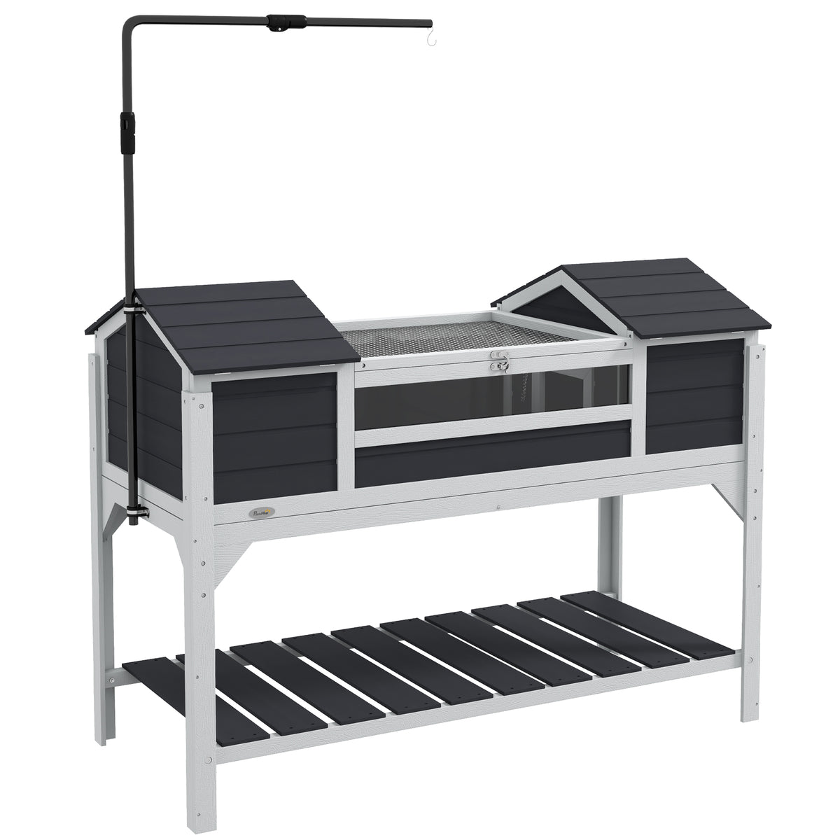 Wooden Tortoise Enclosure with Adjustable Lamp Holder, Opening Lid & Storage Shelf – Grey