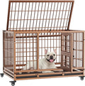 Metal Dog Crate with Three Doors, Wheels & Removable Tray – Colour: Coffeecolored